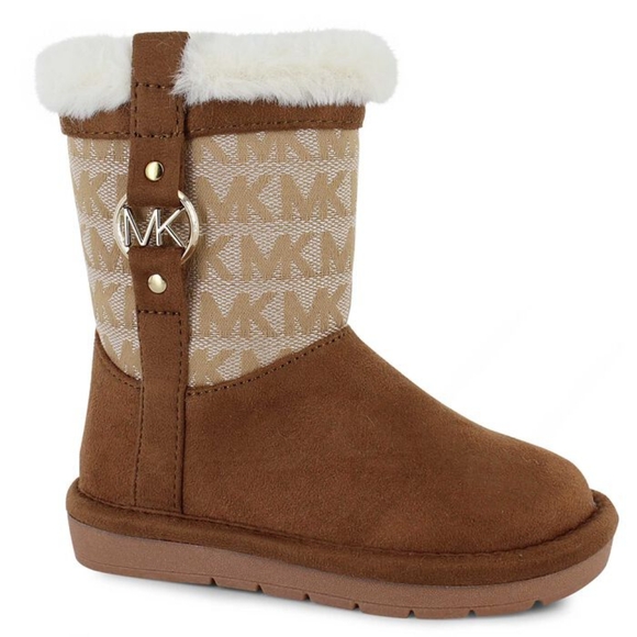 Michael Kors Other - Michael Kors Girl Toddler Brown MK Logo Booties Size 7 Zip-up Tan & Cream